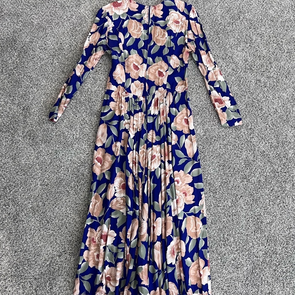 Vintage Carol Anderson Blue Colorful Floral Drop Waist Maxi Dress FS Size 5/6 - Picture 10 of 11